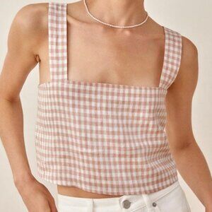 Reformation Pink and White Gingham Crop Top